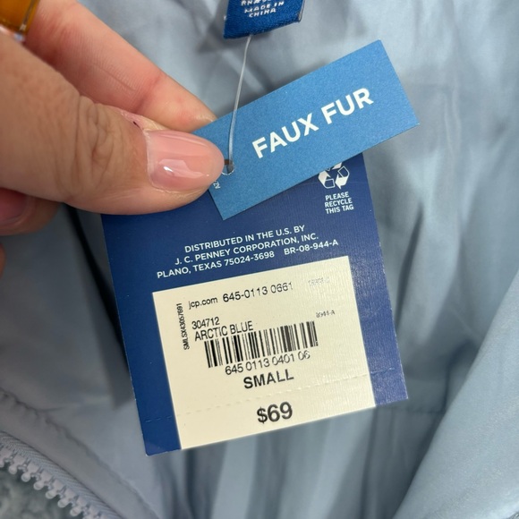 NWT Arizona Fleece Sherpa Jacket Pale Blue Zip Up Hooded Size S - Picture 8 of 8